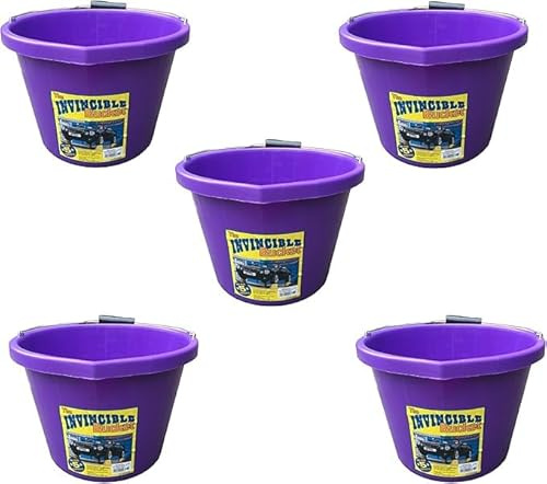 5 X Airflow Heavy Duty Invincible Builders Bucket – 3 Gallon/15 Litre – Strong Handle&Calibrated Markings – Multi-Purpose Mixing, Gardening,Farm&Construction Use–Pack of 1 to 5–Multi Colours_Purple