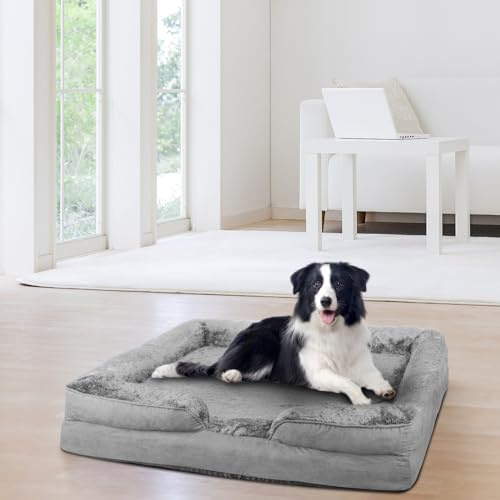 Willonin Ortopediska hundsängar, ergonomiska soffor, tvättbara halkfria sängar för små, medelstora och stora raser, 106 x 80 x 20 cm (grå)
