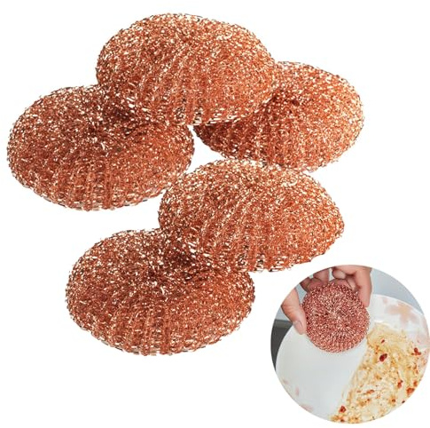 5 piezas de esponja de cobre, raspador de cobre y vajilla de cobre, esponjas reutilizables, bola de limpieza de alambre Decobre, para vajilla, ollas, estufas (5)