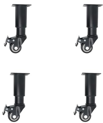 FOLODA 4 patas de metal ajustables para muebles con frenos, ruedas giratorias, patas de mesa, repuesto resistente, ruedas giratorias duraderas