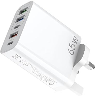 Supecesorio 65W USB C Plug, Multi Usb Port Fast Wall Charger Uk Plug, Mobile Phone Chargers Adapter, for Phone 16 15 14 13 12 11 Pro Max XS XR X 8, Galaxy S24 S23 S22 S21, White
