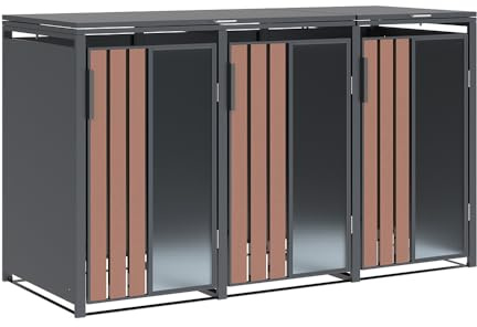 Westmann Status 3 Mülltonnenbox 3x240L | Metall Acryl Holzoptik | Gasdruckfedern | Magnetverschluss | Anthrazit