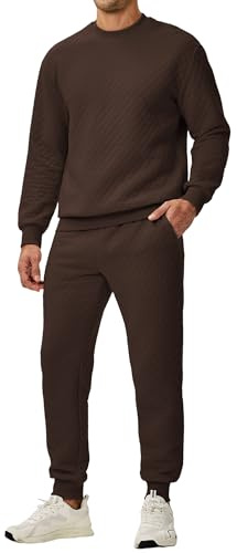 JMIERR Herren Trainingsanzug Set Casual 2-Teiliger Jogginganzug Herren Rundhals Pullover Winter Sweatshirts und Jogginghose Casual Textured Sportanzug Laufanzug,Braun 3XL