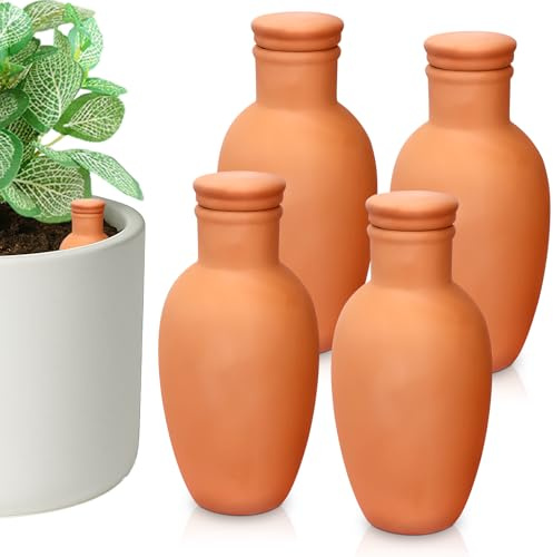 Malloom 4 Pcs Ollas Terracotta Watering Pots Terracotta Self Watering Planter Insert Self Watering Planter with Terra Cotta Clay Irrigation Pots watering system for outdoor plants Irrigation 8×16.5cm