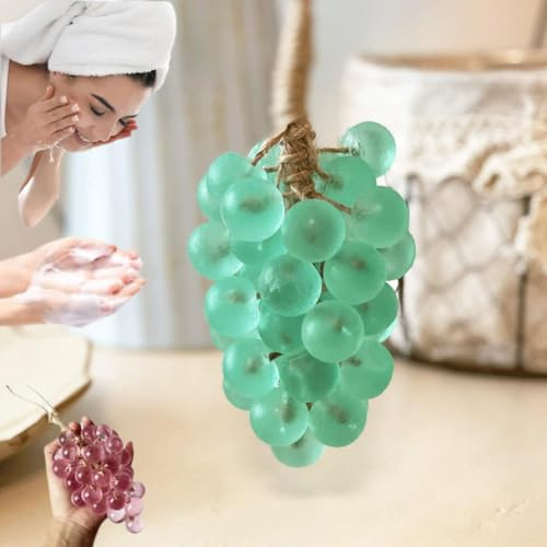Grape Soap,Handcrafted Grape Soap on a Rope,Handmade Grapes-Shaped Soaps,G-rape Cluster Diy Handmade S-oap,Transparent G-rape S-oap,Lasting Fragrance Christmas Birthday Gift for Men and Women