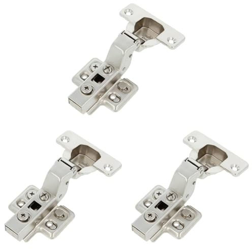 Amig - Bisagra de cazoleta Hidráulica - Superacodada con pestillo - Ideal para muebles de cocina, armarios o puertas - Ø35 mm - Acero Niquelado - Color: Plateado - Apertura de 110º (Paquete de 3)