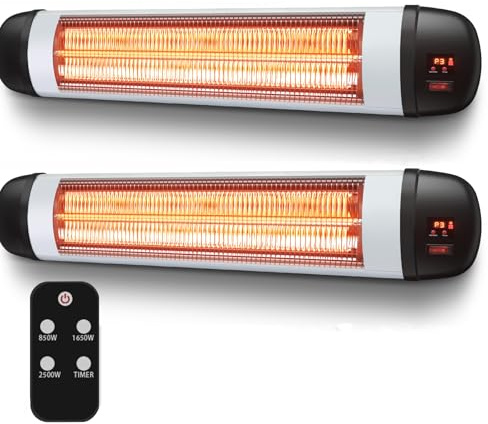 Mursche Heizstrahler Terrasse Infrarotheizung 2500W - Infrarot Strahler | Outdoor mit Fernbedienung Elektrisch Wärmestrahler Wandmontage 3 Heizstufen Terrassenstrahler Aussen Bad Balkon Garten 2ER
