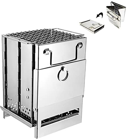 Réchaud de camping à bois, portable et pliable en acier inoxydable, réchaud de camping multifonction, barbecue au charbon de bois pour la cuisine (taille : S)