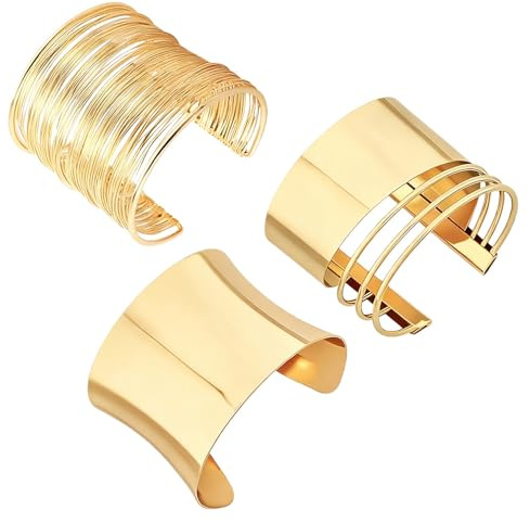 XFSRG 3 Stück Armreifen Gold Damen Breite Offene Armspange im Minimalistischen Design Irreguläre Chunky Cuffs Verstellbare Armbänder für Alltag Party Mode