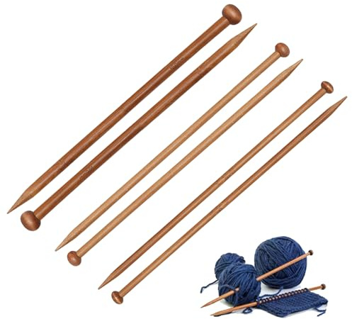 6 Pcs Bamboo Knitting Needles Set,Lightweight Wooden Knitting Needles Set - Different Sizes Bamboo Needles for Blanket for DIY Handmade Wool Sweater Scarf, Beginner (6/8/10mm*25cm)