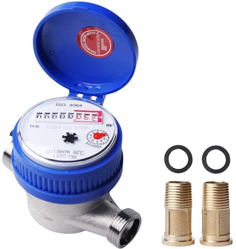 Contatore acqua fredda, calibrato a freddo, 1/2 pollici, contatore acqua da giardino, rubinetto per il flusso, copertura di protezione domestica, contatore dell'acqua fredda