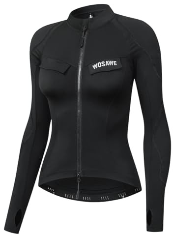 WOSAWE Giacca da Corsa da Donna Aderente Maglietta Sportiva per Allenamento Jogging Yoga, Nero , M