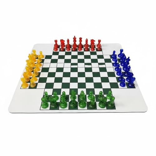 Qianly Juego de Mesa de Ajedrez para 3 o 4 Jugadores, Piezas Translúcidas Ajedrez 4P Green-White