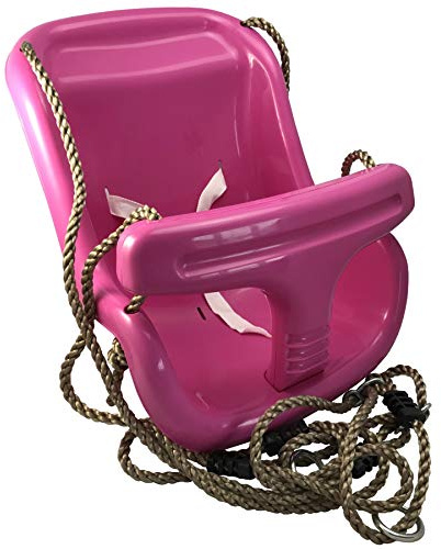 Babyschaukel 2 in 1 Pink mit Sicherheitsgurt & Schutzbügel – Höhenverstellbare Kinderschaukel aus Kunststoff für Indoor & Outdoor – Kleinkinderschaukel für Spielturm & Schaukelgerüst