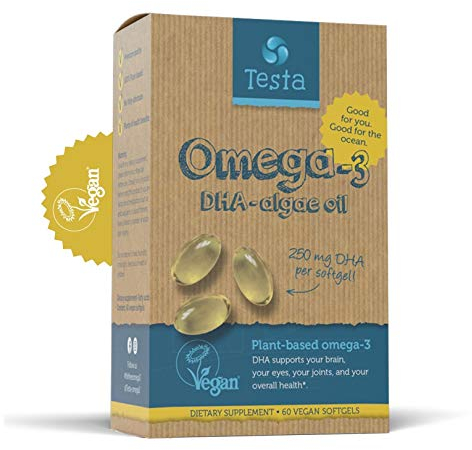 Testa Omega-3 Algenöl - 250mg DHA pro Kapsel - Omega 3 Vegan hochdosiert – 100% Reines und Pflanzlich – 1 Kapsel pro Tag - gesünder als Fischöl - kein Nachgeschmack - 60 Kapseln – 2 Monate Vorrat