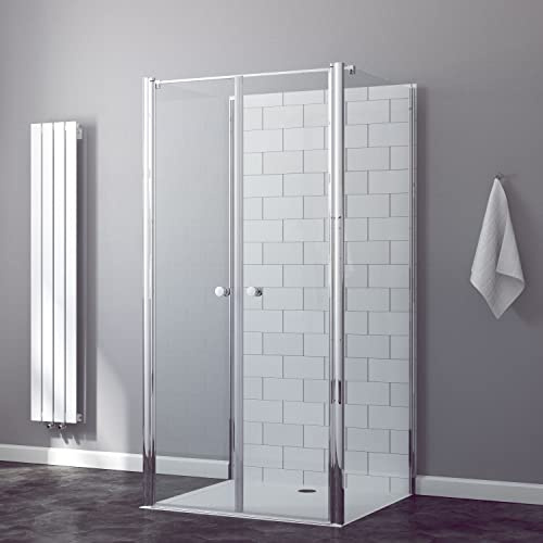Duschabtrennung U-Form 90x80 x 197 cm Duschkabine U Form U-Kabine ecke Dusche Glas 3 Seitig Pendeltür Seitenwand begehbare Duschtrennwand Freistehend Dreiteilig Sicherheitsglas 6 mm NANO Beschichtung