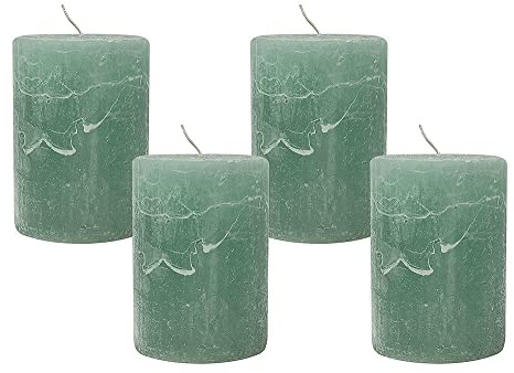 4 Rustic Stumpenkerzen Premium Kerze Mintgrün 7x10cm - 45 Std Brenndauer