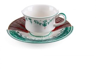 Seletti CHUCUITO - Set di tazza da tè ibrida con piattino, elegante, tavola ibrida, occidentale, orientale, motivo floreale, moderno, resistente, piattino, tè nero