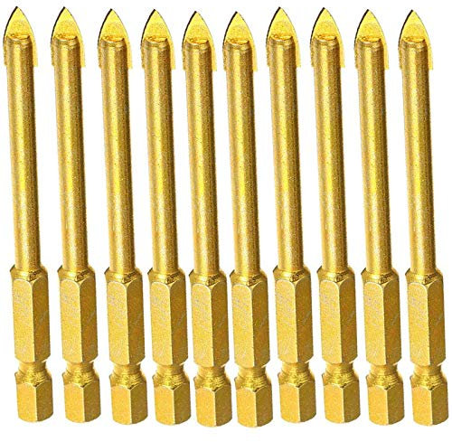 10 brocas de carburo de tungsteno de 5 mm con vástago hexagonal, cabezal plano de cerámica para espejo de porcelana y mármol