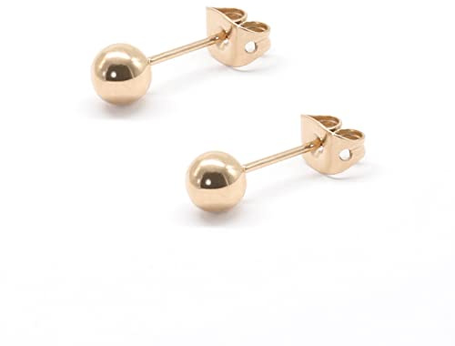 G23 Titanium Ball Stud Earrings for women men girls 3mm 4mm 5mm 6mm Hypoallergenic Ear Studs Rose Gold/Gold/Silver/Black Round Ball Earrings for Sensitive Ears