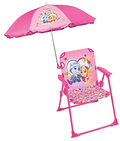 Fun House | Chaise Pliante pour Enfant Pat’Patrouille Stella Everest avec Parasol Ø 65 cm | H53 x L38 x P37 cm | Licence Officielle | Mobilier Extérieur Enfant | Idée Cadeau Plen Air Dès 2 Ans
