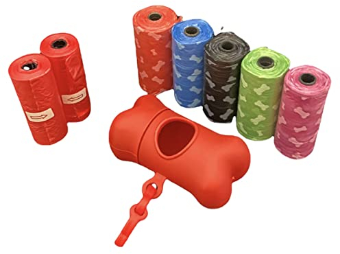 Dog Waste Bags with Dispenser and Leash Clips, Pack of 105 Dog Hygiene Bags with Dispenser and Clips, Dog Waste Bags (Red)