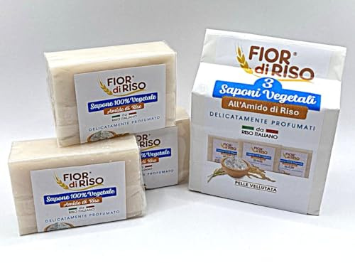 FIOR di RISO 3 Saponi Artigianali Vegetali con Amido di Riso Delicatamente Profumati - da Riso Italiano