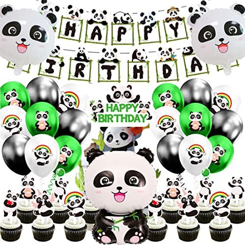 Panda-Geburtstagsballondekorationen mit „Happy Birthday“-Folienballons, themenbezogene Geburtstagsfeier