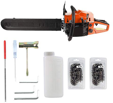 Motosierra de gasolina con motor de 2 tiempos, sistema antivibratorio para madera de jardín, 2 cadenas (52CC 45CM)