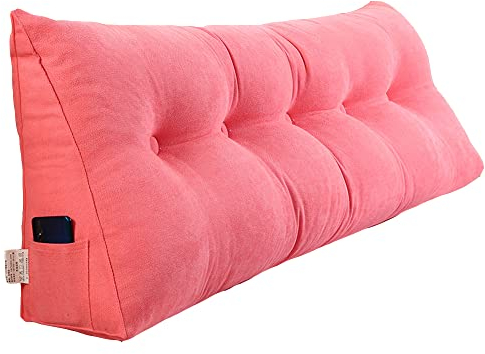 RAKTOV Rückenkissen, dreieckiges Kopfteilkissen, großes Doppel-Lesekissen für Tagesbett, Keil-Tagesbett-Kissen, Nackenrolle mit abnehmbarem Bezug, 200 x 50 x 20 cm, Rosa
