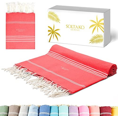 SOLTAKO Bali Strandtuch groß 200x200 aus 100% Baumwolle - Stranddecke für Familie-Saunatuch- Badetuch XXL-sandfreie Strandliege-Hamamtuch als Geschenk verpackt