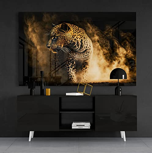 Manschin-Laserdesign Premium Wandbild aus Acrylglas oder Aluminiumverbund - KEIN LEINWANDBILD - modern Wandbilder XXL Wanddekoration Design Wand Bild Abstrakt (Leopard 01, Acrylglas 110x75cm)