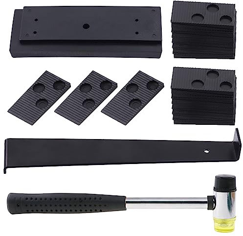 Keadic 33Pcs Laminate Wood Flooring Installation Kit Contains 30Pcs Spacers, Solid Tapping, Heavy Duty Block Pull Bar and Mallet for Laminate and Hardwood Floor Installing