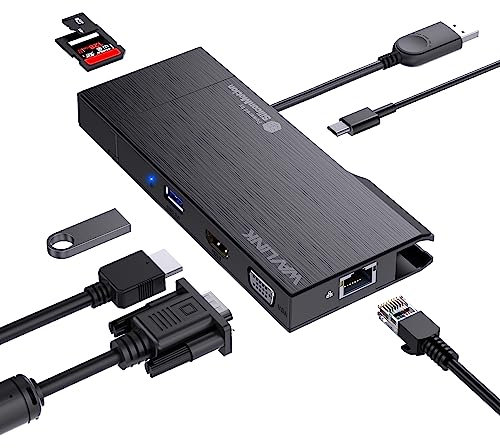 Docking Station, WAVLINK Dock Station de Viaje Portátil 9 en 1 con HDMI 4K, VGA 1080P, 2xUSB 3.0 5Gbps, Lector de Tarjetas SD/TF Desmontable, RJ45, para Mac/Windows/Android/Chrome