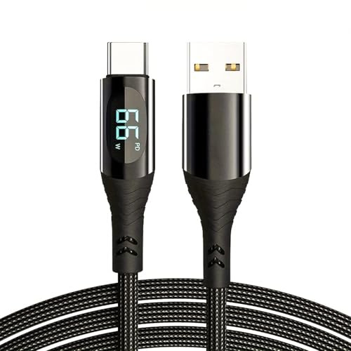 Wayzu® USB to USB C Charger Cable, LED Display, 66W 6A fast charging Cable,Type C,PD,Data Transfer, Nylon Braided,Smart Chip,Compatible with PS5 Android Samsung Galaxy MacBook iPad Air5 Pixel 7 (2M)