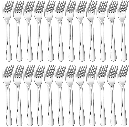 Evanda Juego de 24 tenedores de postre de 5.65 pulgadas, de acero inoxidable, tenedor de aperitivos para frutas, pasteles, queso, viajes de fiesta, cafeterías, restaurantes, fácil de limpiar, apto