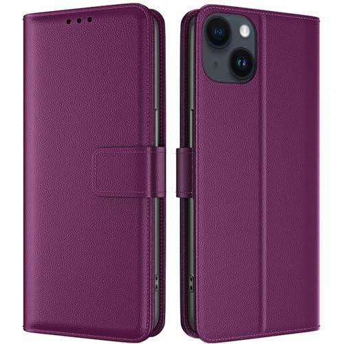 TQIAHF Cover per iPhone 15 Cover Custodia a Libro in Pelle con Porta Carte Magnetica Libretto Portafoglio Flip Case Antiurto Protezione Completa Cover Telefono Custodia per iPhone 15,Viola Scuro