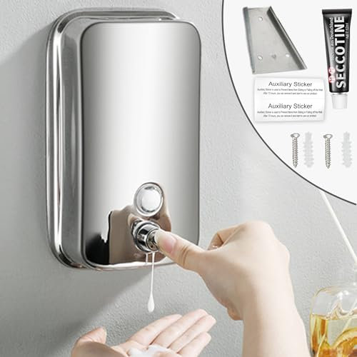 SQAQS Dispensador de jabón de Pared de Acero Inoxidable 304, Dispensador de jabón de Pared de Acero Inoxidable Comercial de 500 ml, dispensador de líquido/desinfectante para Manos para baño
