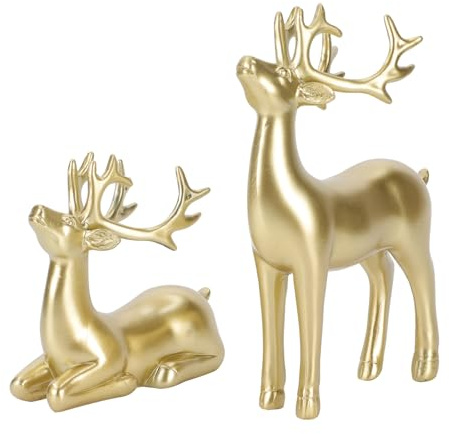 Operitacx 2 StüCk Hirsch Deko Weihnachten Gold, Rentier Figur Weihnachtsdekor FüR Eingangstisch, Wohnzimmer, Schlafzimmer, BüRo – Weihnachtsdekorationen