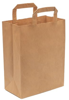 EL CARMEN Papiertüten, 100% recycelbar, robust, ideal für Gewerbe, Flacher Griff, 250 Stück, 22 + 12 (Faltenbalg) x 28 cm, umweltfreundlich, braun, Papiertaschen mit flachem Griff
