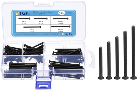 DTGN Kit de 100 Tornillos de Cabeza Hexagonal Plana M3 x 30M/35mm/40mm/45mm/50mm de Acero Al Carbono con Recubrimiento de Óxido Negro Rosca Completa Tornillos Avellanados | Cabeza cilíndrica hexagonal empotrada plana pernos, rosca completa, acero al carbono