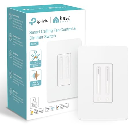 Kasa Smart Ceiling Fan Control & Dimmer Switch | Adjustable 4-Speed Fan & Brightness Control | Works w/Apple HomeKit, Alexa & Google Home | 2.4G Wi-Fi Only, Single Pole, Neutral Wire Required | KS240
