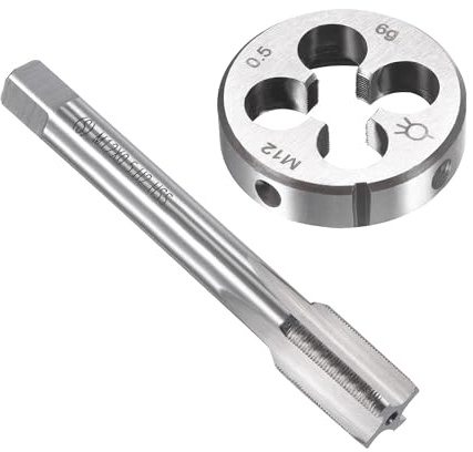 Unifizz M12 x 0,5 mm Set di maschi e matrici metrici, filettatura macchina con filiera rotonda, kit per riparazione di dadi e bulloni