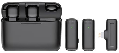 Lancoon 2 Stück Drahtloses Mikrofon mit Ladebox Kompatibel mit iPhone iPad iOS Ansteckmikrofon Langanhaltende Rauschunterdrückung für Videoaufnahmen Interview