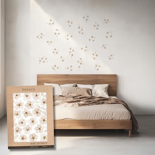 Adesivi Murali Bambini | Adesivi Cameretta Bambino Bimba Fiori Acquerello | Effetto Carta da Parati Adesiva | Copre 6 m² | 72 fiori y 60 petali | TRESXICS (Marrone)
