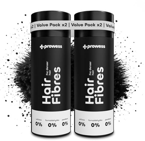 Prowess Streuhaar Ansatzpuder - Natürliches Haarpuder zur Haarverdichtung für Frauen und Männer - Farbe Schwarz - Ansatzspray für sofortige Fülle, Haaransatz kaschieren, Hair fibers, 2x 27,5g