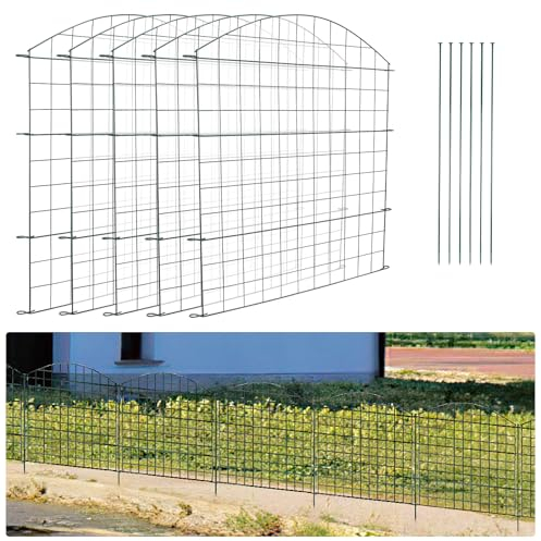 Duisrech Teichzaun Gartenzaun 22 Stück Metall Gitterzaun - Zaun für den Garten, Steckzaun Set - 10 Zaunelemente 12 Befestigungsstäbe (Oberbogen), Länge 7,5 m Metallzaun Grün