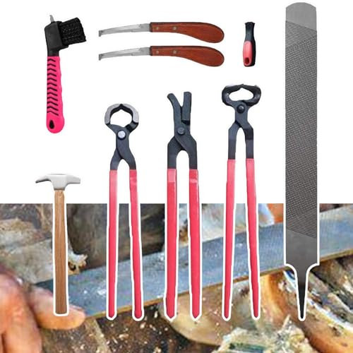 aromaoveite 8-Teiliges Hufwerkzeug-Set FüR Pferde, Hufschneider, Scheren, Hufschneider, Hufschmied-Raspelfeile – Einfaches Und PräZises Trimmen Der Hufe Von Tieren,Red