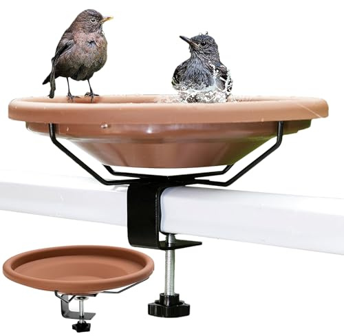 Vogeltränke Balkon, Vogeltränke Balkongeländer, 26,5cm Abnehmbare Vogelbadschale Mit Metall Klemme, Verstellbare, Vogelfutterspender Wassertränke Für Vögel Garten Balkon Futterschale