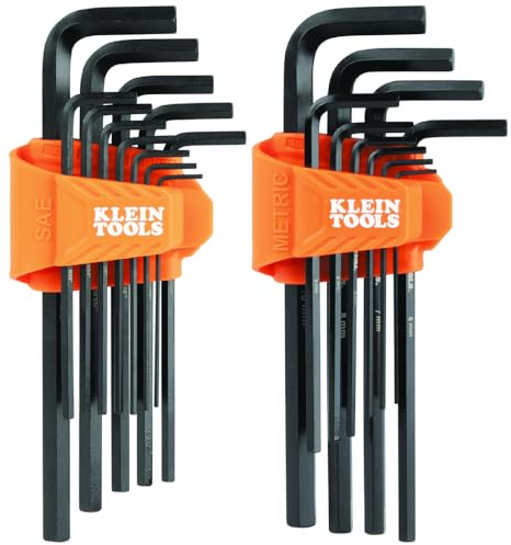 KLEIN TOOLS LS22 22-Piece Long Hex Key Set, SAE and Metric, Heat-Treated, L Style Key Sizes 1/16-Inch to 3/8-Inch and 1.5 to 10mm